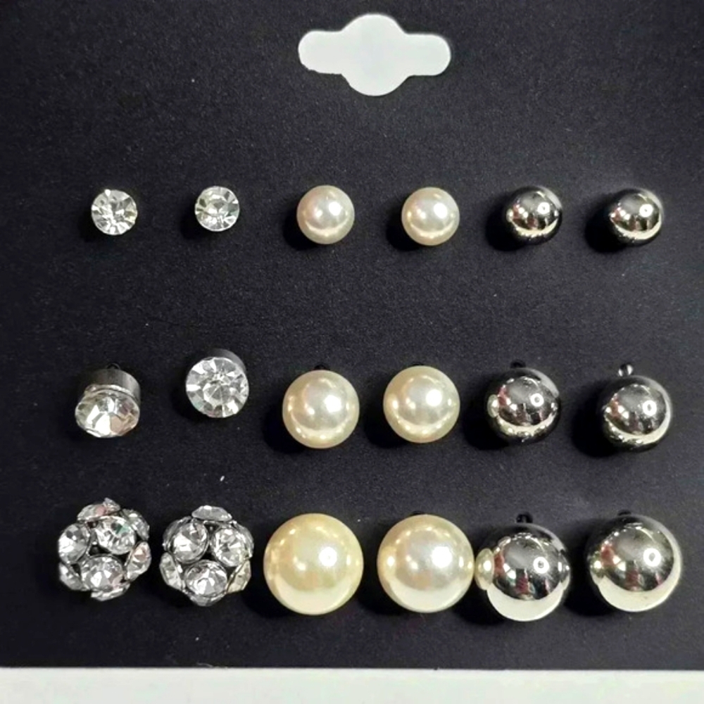 Stud Silver‎ White Rhinestone Gem Pearl Earrings Fashion Jewelry NWT JB2-50